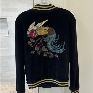 Zara Men Black Velour Bomber Jacket with Colorful Lining Party Collection